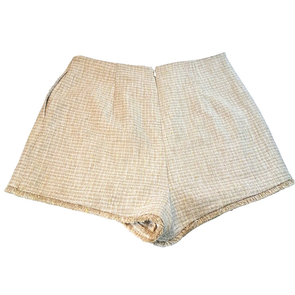 Lovers & Friends Mini Skort Womens M Fringe Skirt Shorts Tweed Beige Lined 13" L - Picture 5 of 9